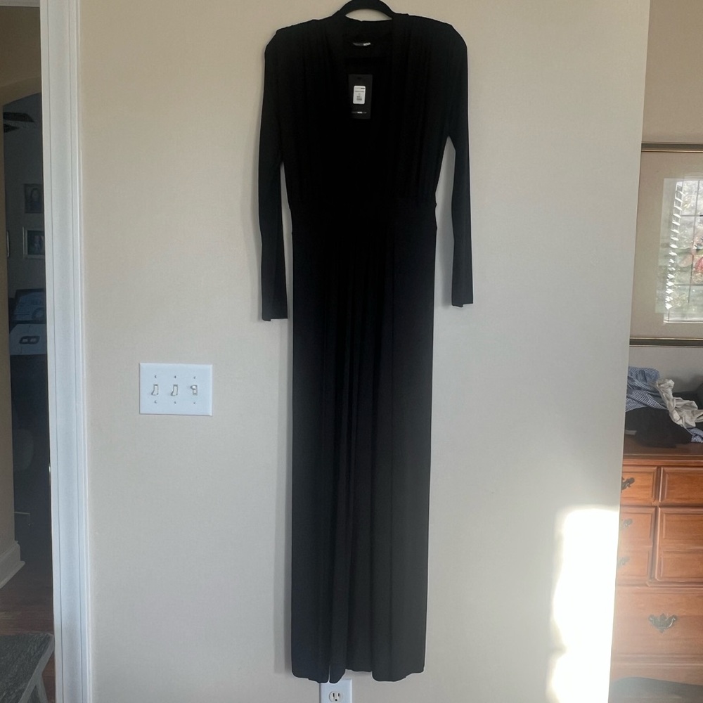 fashion Nova Deep V Double Slit Black Maxi Dresss